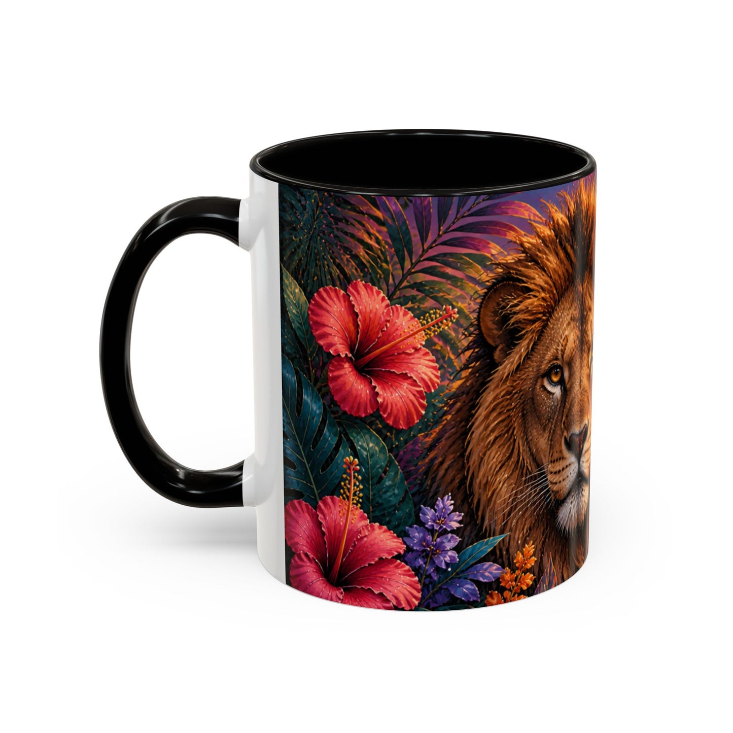 Tasse Lion Tropical – Mug Safari avec Lion Majestueux, Fleurs Exotiques et Couché de Soleil Africain – Design Jungle 325ml