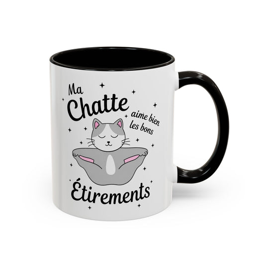 Tasse Humour Femme – Mug Drôle Chat Yoga Étirements – Cadeau Original pour Femme Amie Collègue Anniversaire 325 ml