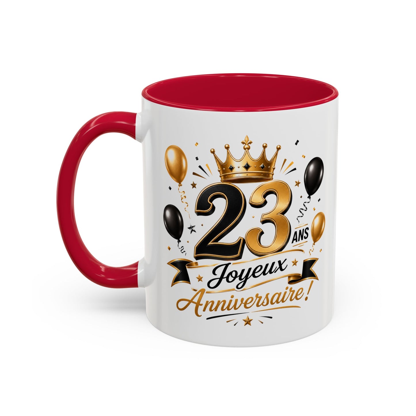 Mug Joyeux 23 Ans – Tasse Anniversaire 23 Ans – Cadeau Original pour Femme Homme – Idée Cadeau 23e Anniversaire Noir Bleu Rouge