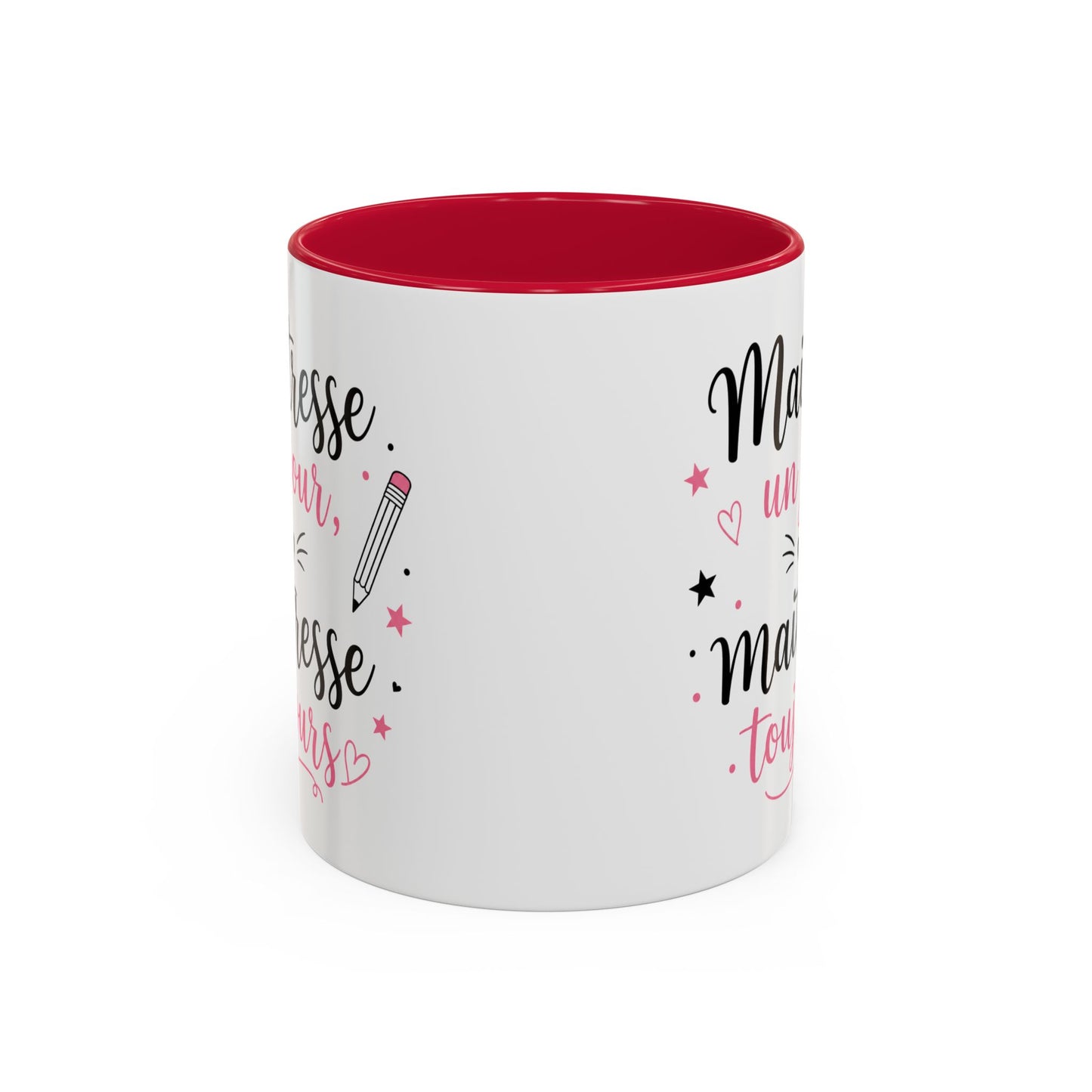 Tasse Maîtresse Un Jour Maîtresse Toujours – Mug Remerciement Enseignante École Primaire – Cadeau Fin d’Année 325ml Noir Bleu Rouge