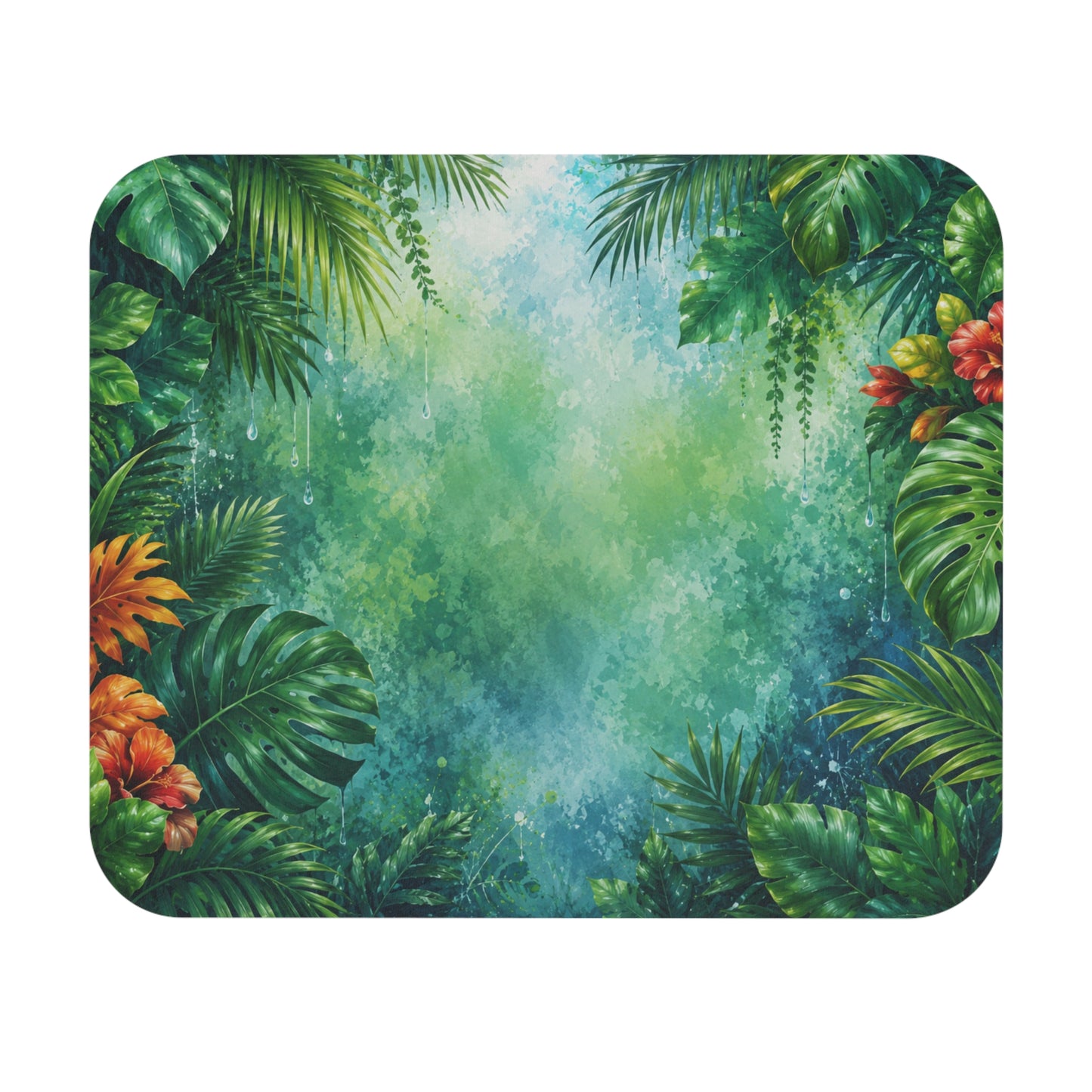 Tapis de Souris 22x18cm Jungle Tropicale Feuilles Exotiques Nature Vert Décoration Bureau Gaming Télétravail Design Floral