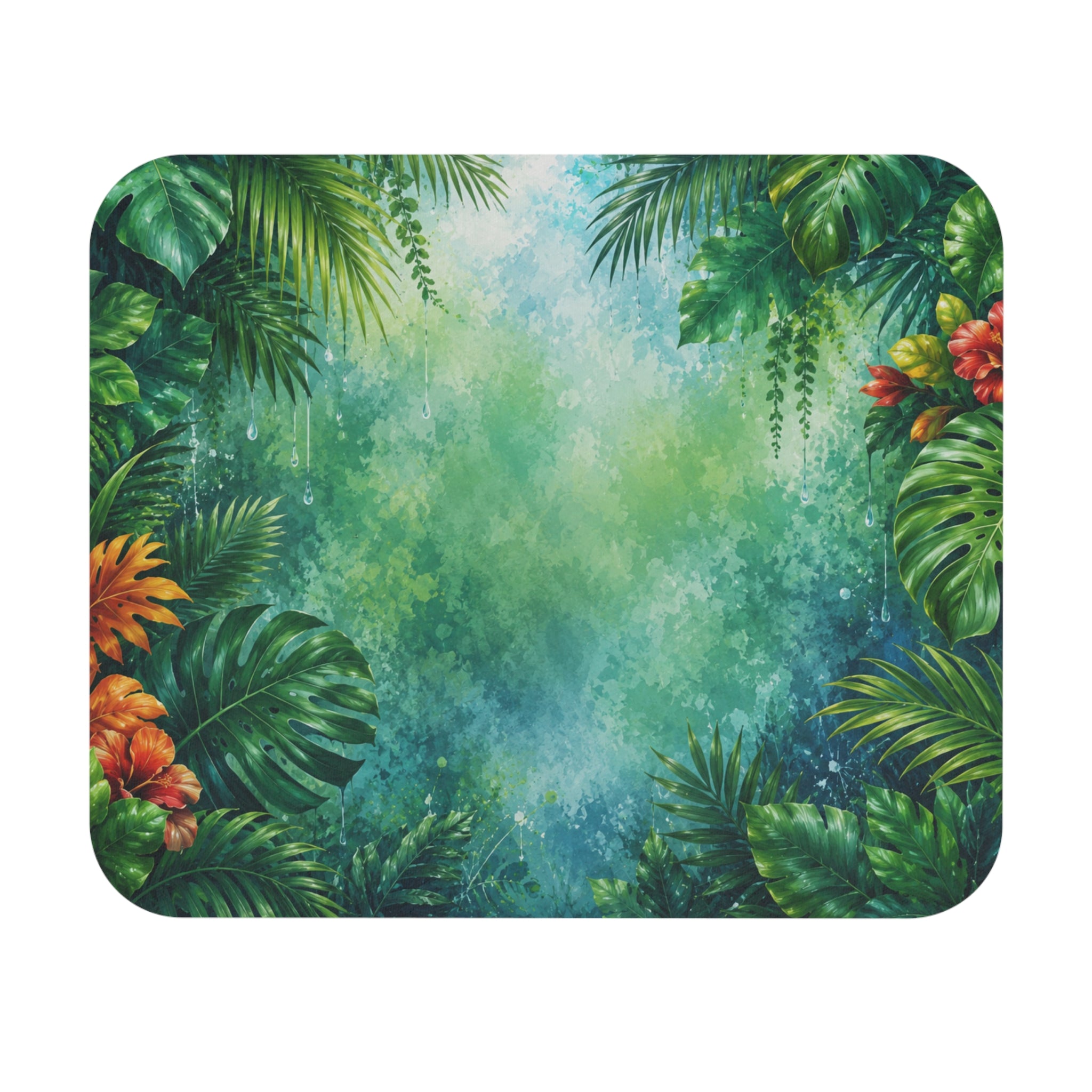 Tapis de Souris 22x18cm Jungle Tropicale Feuilles Exotiques Nature Vert Décoration Bureau Gaming Télétravail Design Floral