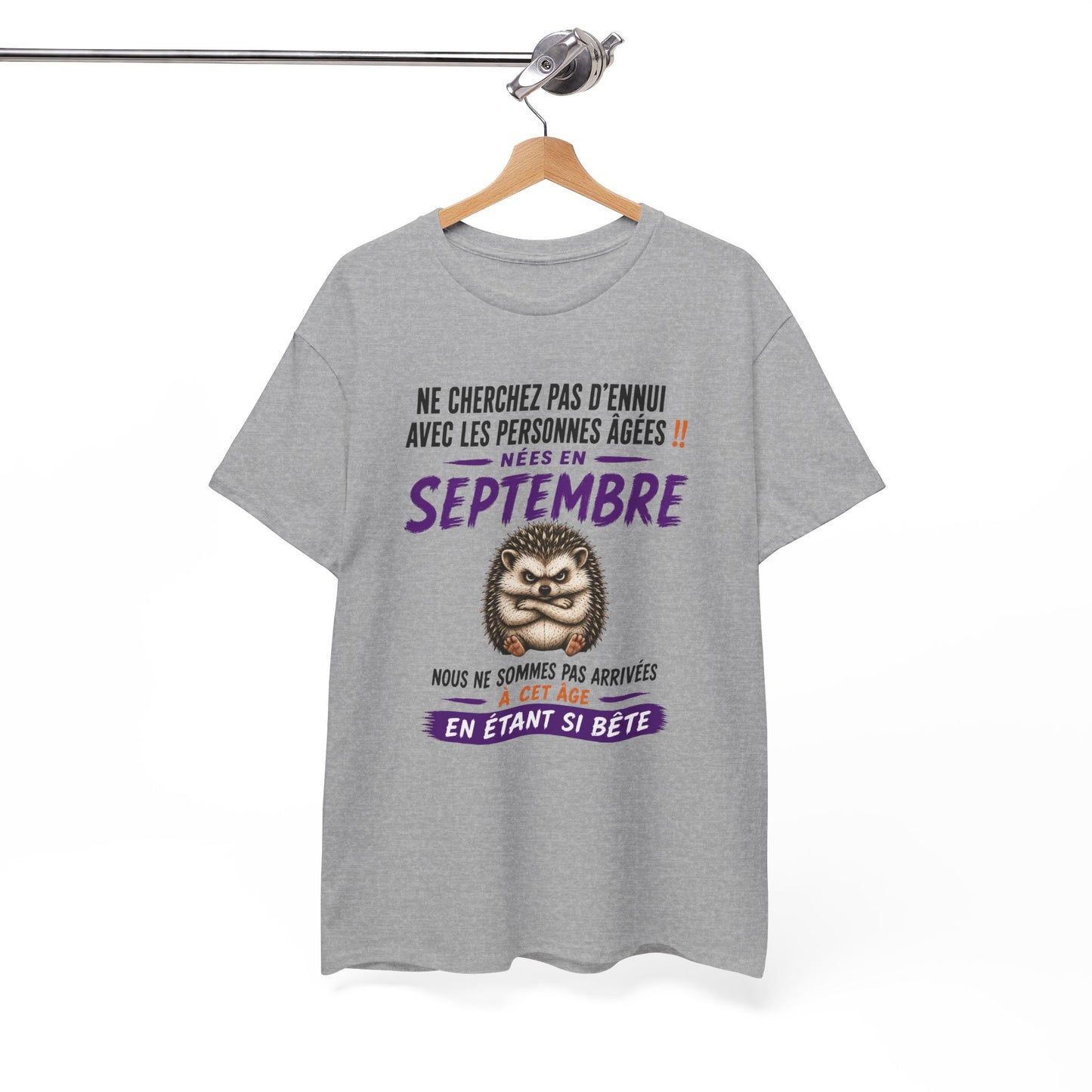 Tee-Shirt Né en Septembre Humour Senior – Cadeau Retraité Homme Femme – Hérisson Drôle Anniversaire Personne Âgée