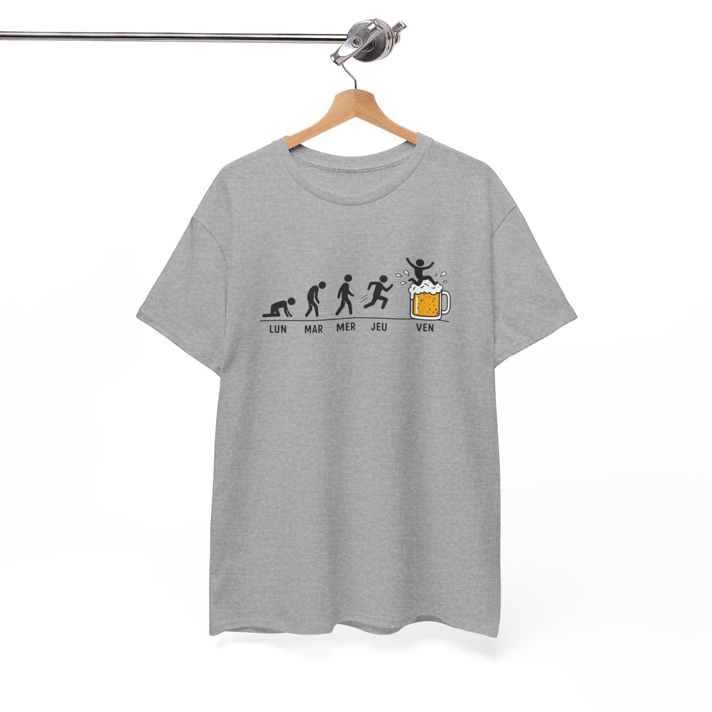 T-Shirt Humour Bière Vendredi Homme Femme – Tee Shirt Évolution Semaine Travail – Cadeau Drôle Collègue Weekend Noir Blanc Gris