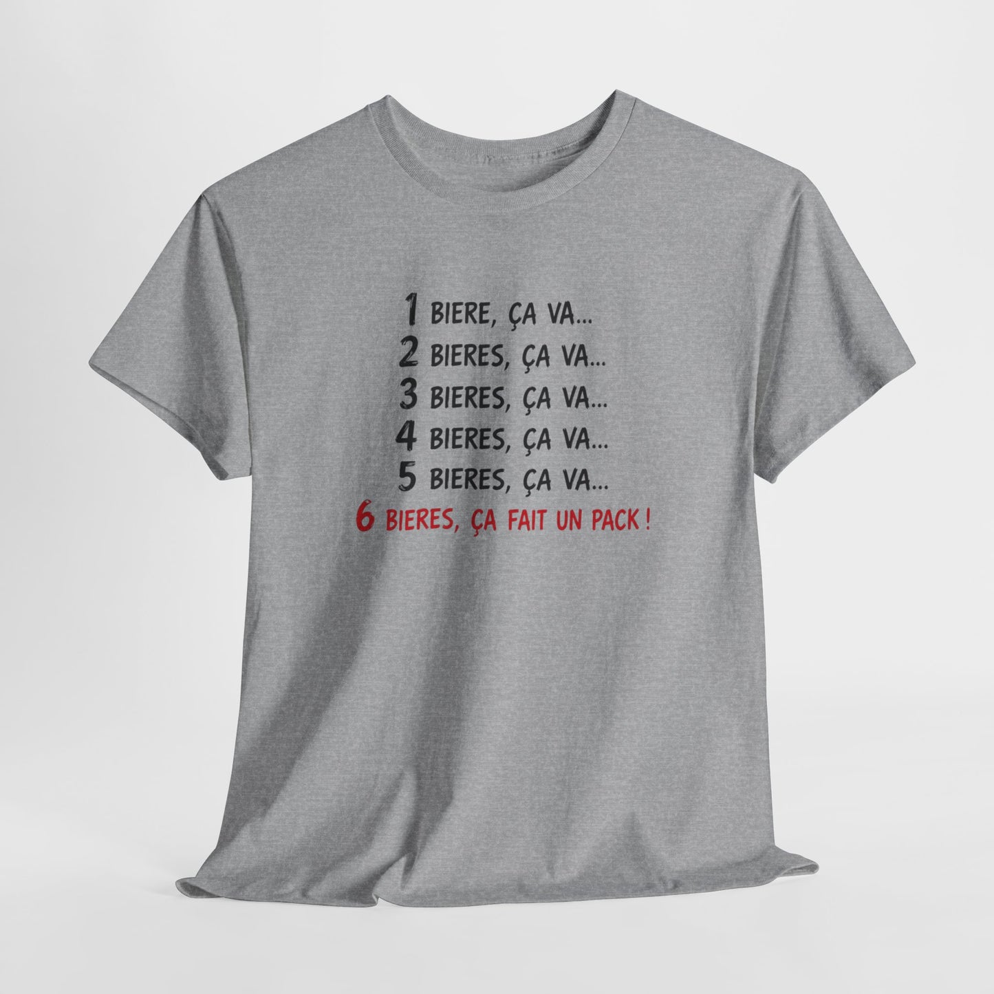T-Shirt Bière Humour – 6 Bières Ça Fait Un Pack – Tee Shirt Drôle Apéro – Cadeau Amateur de Bière Homme Femme