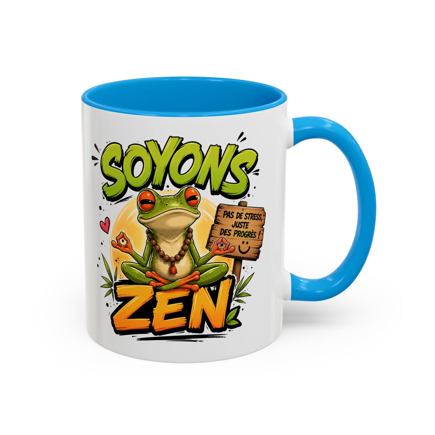 Tasse Soyons Zen – Mug Grenouille Méditation Humour – Cadeau Relaxation Positive 325ml