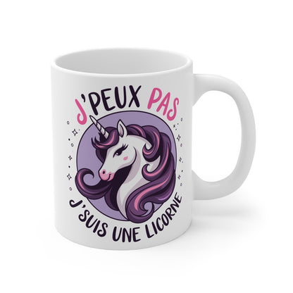 Mug Licorne - J'peux pas, j'suis une Licorne -idée cadeau design humour pour enfant et adulte