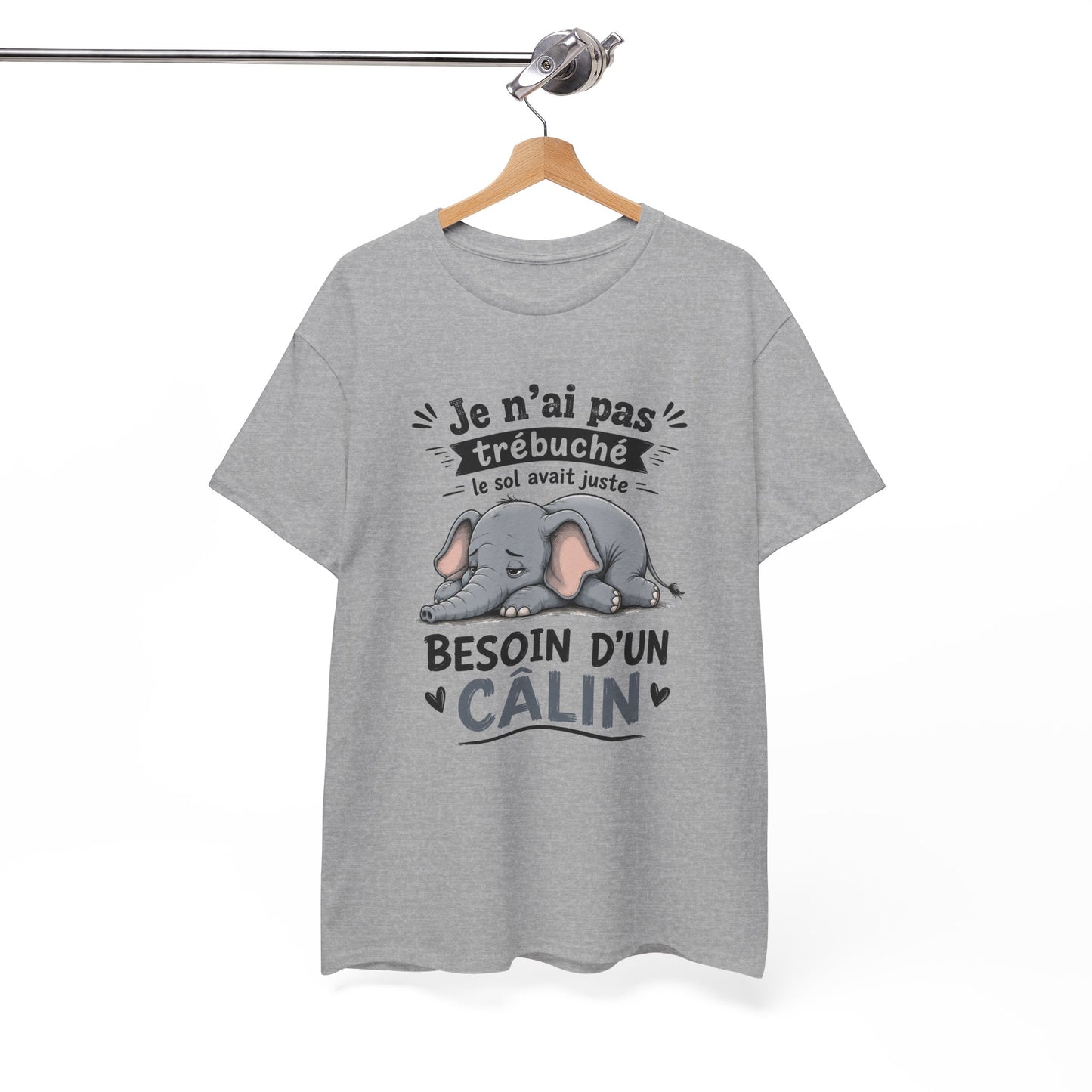 Tee Shirt Homme et Femme Éléphant Humour Animal Mignon Câlin Fatigue Idée Cadeau Drôle Original