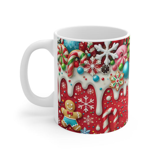 Mug Noël - Design Festif avec Bonhomme en Pain d'Épice et Décorations de Noël