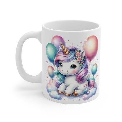 Mug Licorne Arc-en-Ciel et Ballons - Cadeau Fantaisie et Magique pour enfant et adulte