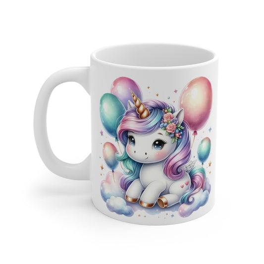 Mug Licorne Arc-en-Ciel et Ballons - Cadeau Fantaisie et Magique pour enfant et adulte