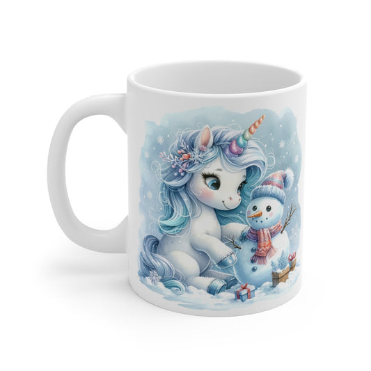 Mug Licorne et Bonhomme de Neige - Cadeau Hivernal Magique Noël pour enfant et adulte