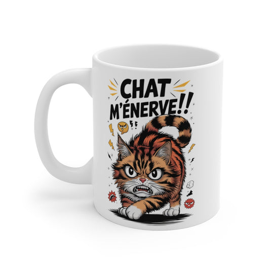 Mug Tasse Chat M'énerve - Mug Humoristique avec Chat Énervé - Cadeau Fun pour Amoureux des Chats, Animal