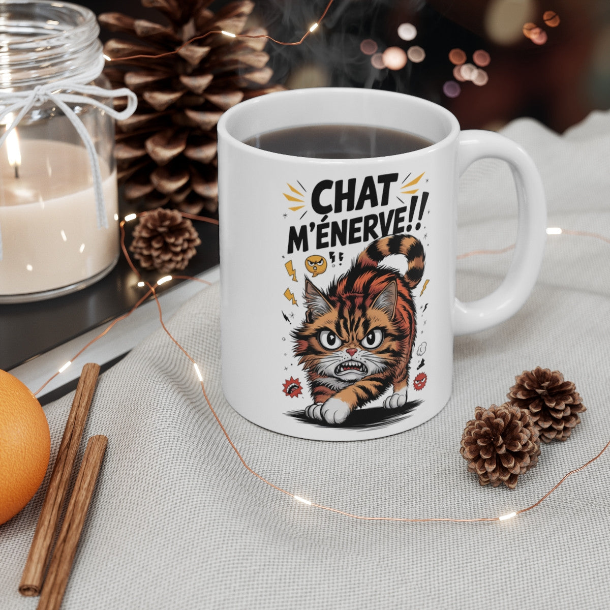 Mug Tasse Chat M'énerve - Mug Humoristique avec Chat Énervé - Cadeau Fun pour Amoureux des Chats, Animal