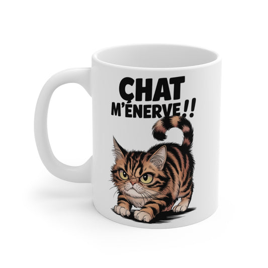 Mug Chat M'énerve - Mug Humoristique avec Chat Énervé - Cadeau Fun pour Amoureux des Chats