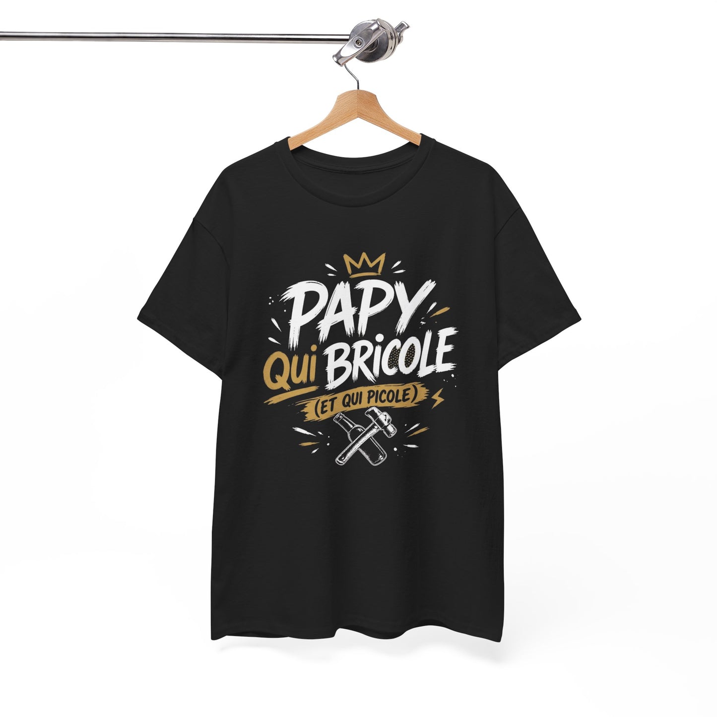 T-Shirt Papy Bricoleur Humour – Papy Qui Bricole Et Qui Picole – Cadeau Homme Bricolage Drôle