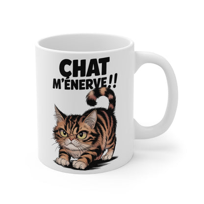 Mug Chat M'énerve - Mug Humoristique avec Chat Énervé - Cadeau Fun pour Amoureux des Chats