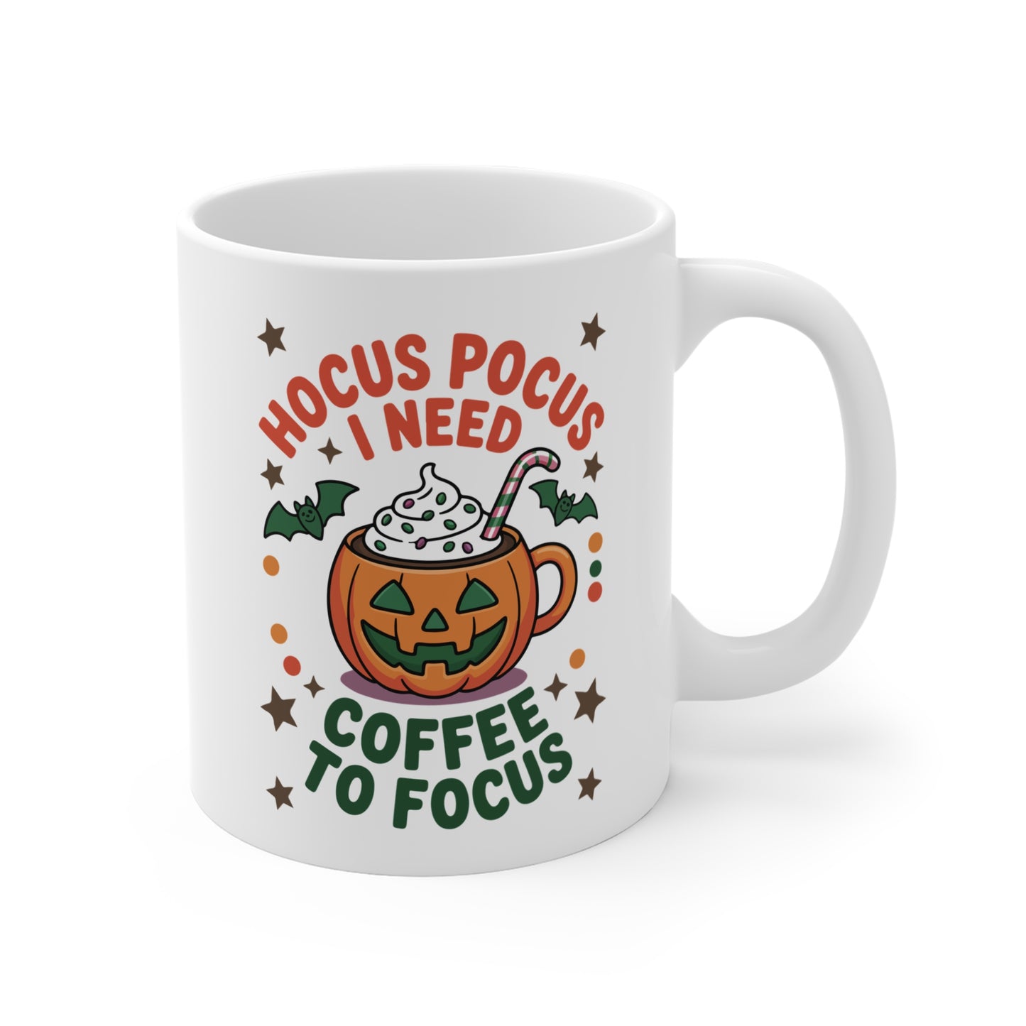Mug Halloween Citrouille 325ml – Tasse Céramique “Hocus Pocus I Need Coffee to Focus” – Cadeau Café