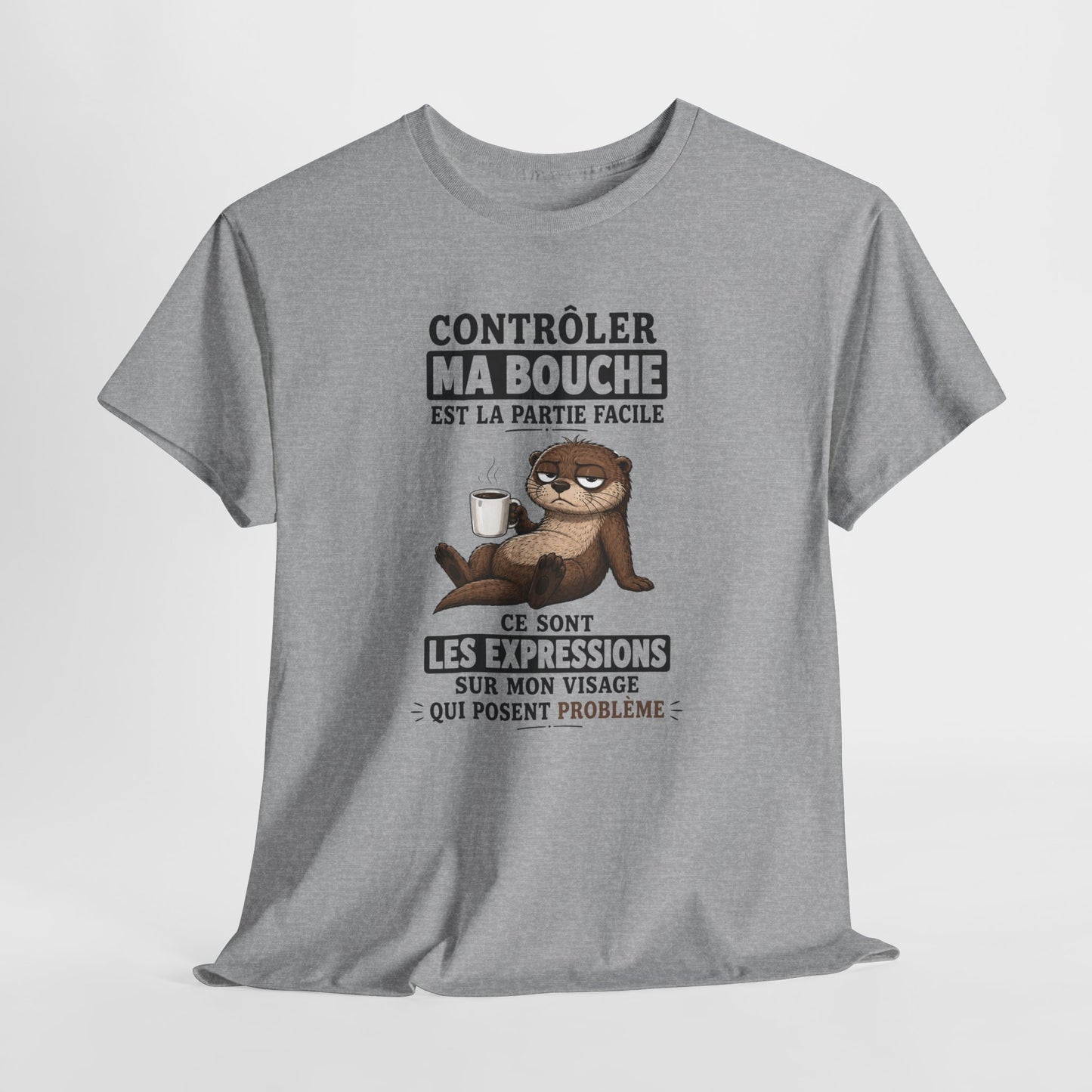 T-Shirt Humour Homme et Femme – Loutre Café Expression Visage – Cadeau Drôle Caractère Sarcastique – Idée Cadeau Original