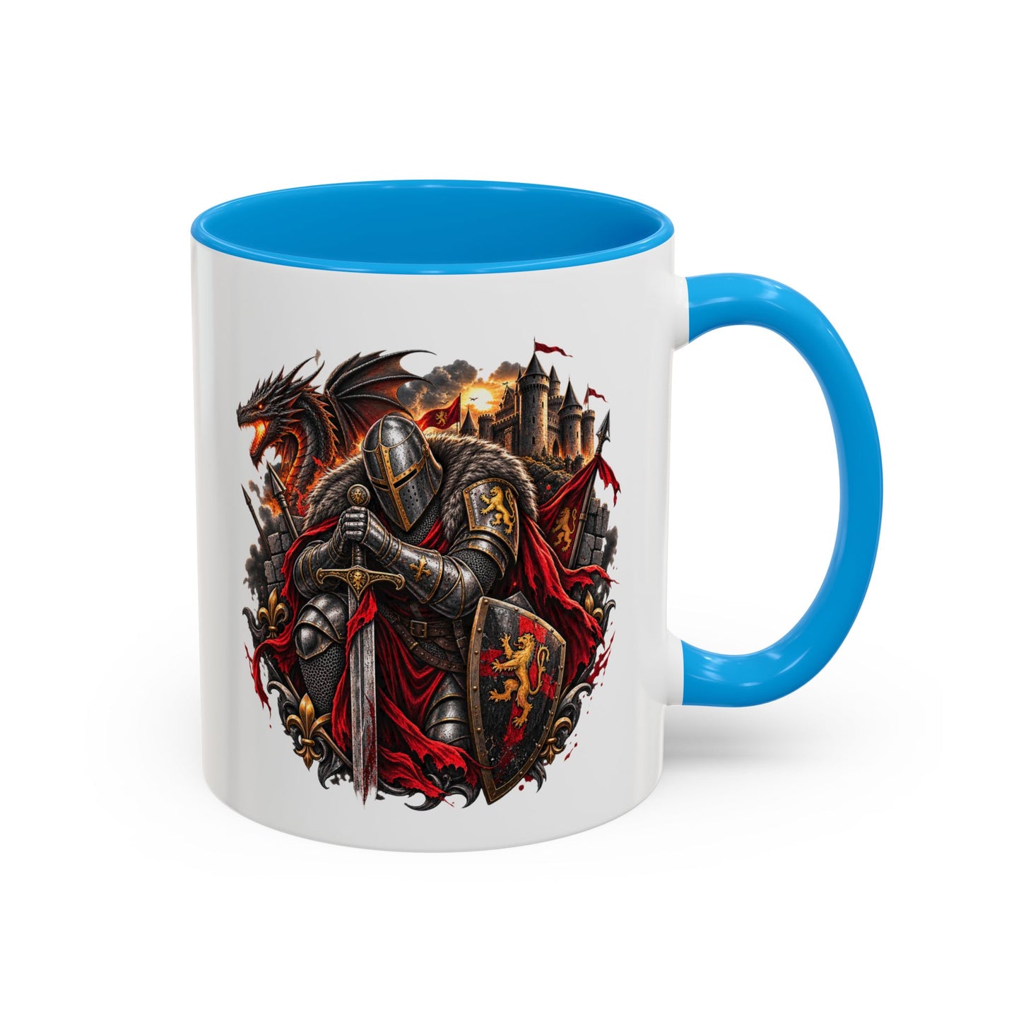Mug Chevalier Médiéval Moyen âge– Guerrier Dragon et Château – Tasse Fantastique – Cadeau Original Homme