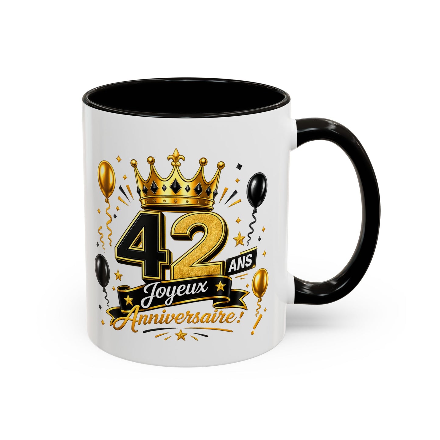 Mug Joyeux 42 Ans – Tasse Anniversaire 42 Ans – Cadeau Original pour Femme Homme – Idée Cadeau 42e Anniversaire Noir Bleu Rouge