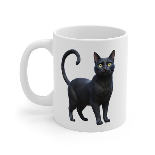 Mug Chat Noir Élégant – Tasse Céramique Chat Réaliste aux Yeux Verts – Cadeau Amoureux des Chats 325ml