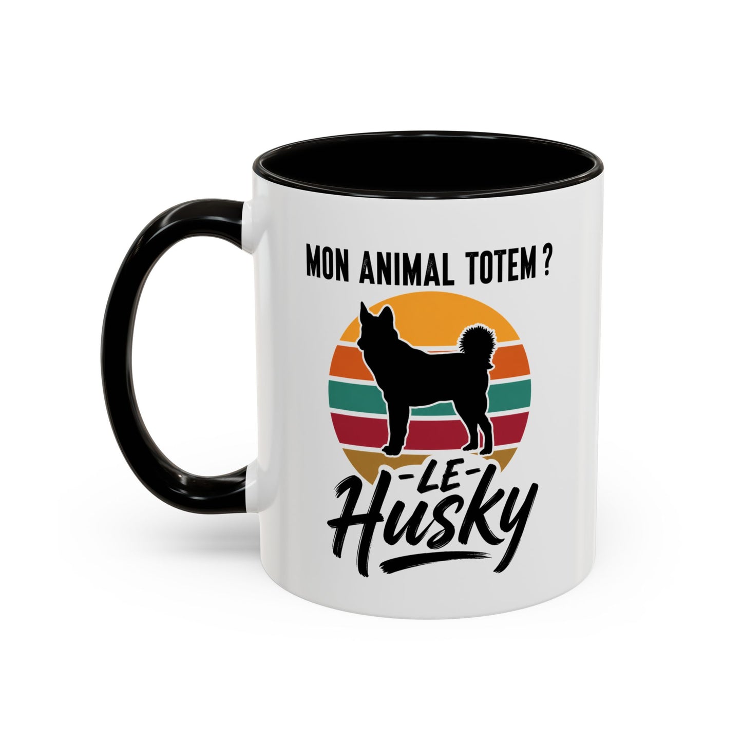 Mug Husky Homme et Femme – Tasse Chien pour Maître et Maîtresse – Cadeau Amoureux du Husky – Idée Cadeau Propriétaire et Passionné de Chiens – 325 ml Noir Bleu Rouge