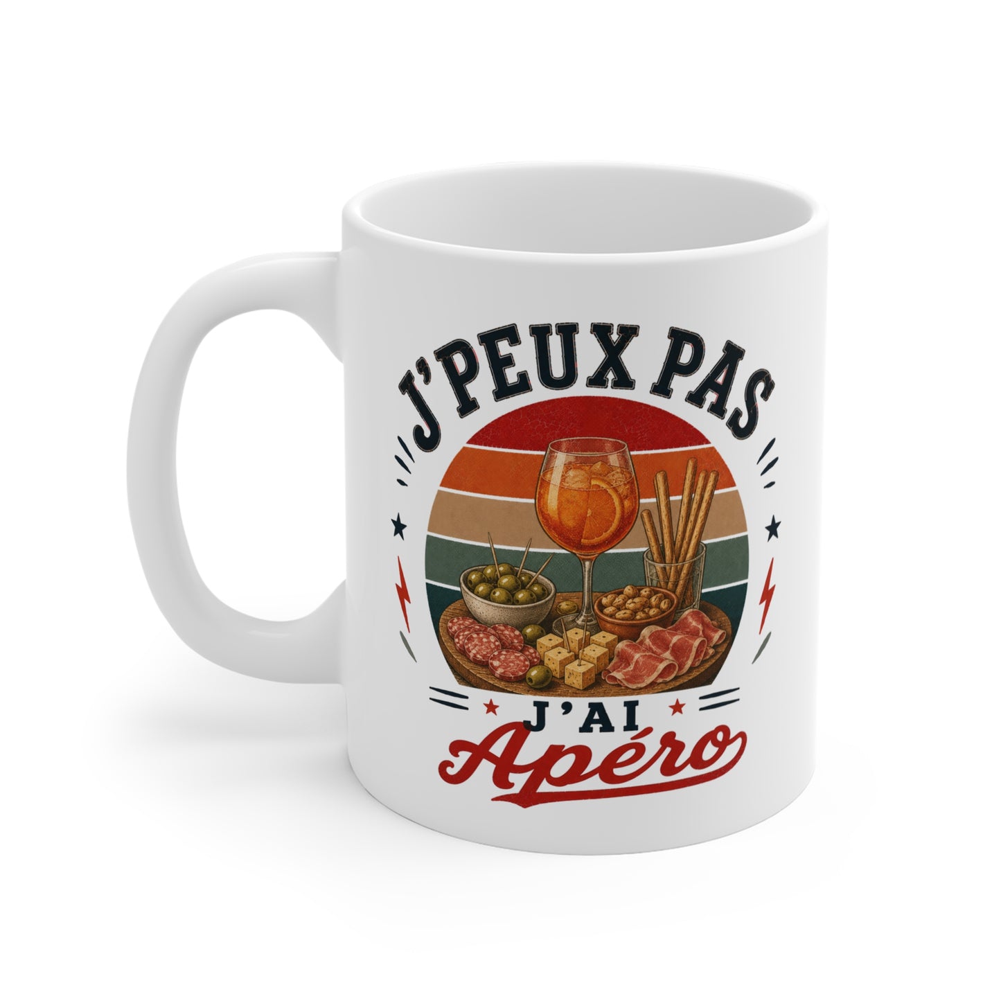 Tasse J’Peux Pas J’Ai Apéro – Mug Humour Apéritif Vintage – Cadeau Homme Femme 325ml