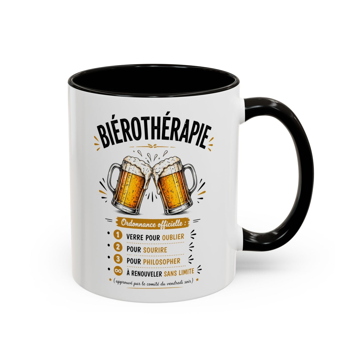 Mug Bièreothérapie Drôle – Tasse Humour Bière et Apéro – Cadeau Original Amateur de Bière – Céramique 325ml Noir Bleu Rouge