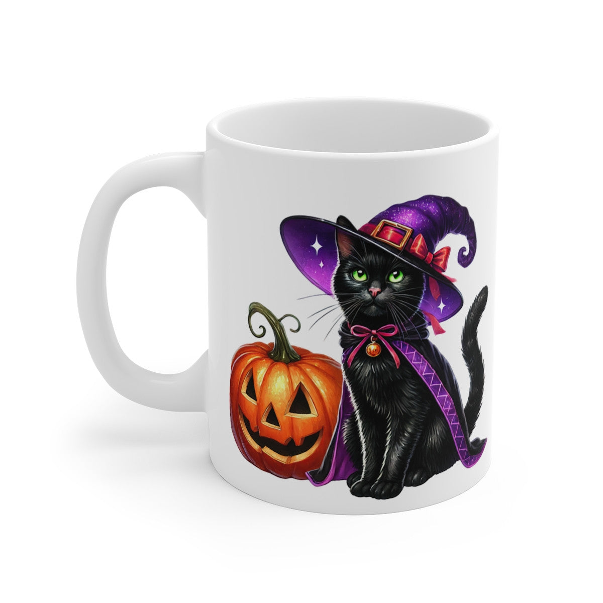 Tasse Mug Chat Noir Sorcière en Céramique Halloween - Idée Cadeau Originale - pour Enfants et Adultes - Tasse à Café