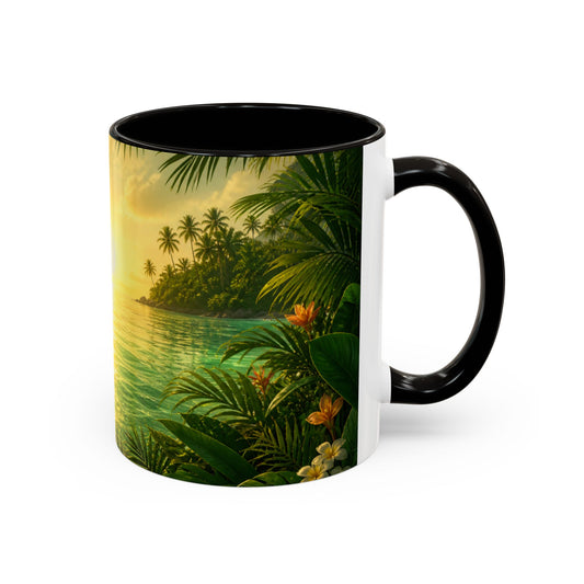 Tasse Plage Tropicale et Lagon – Mug Paysage Paradis Exotique – Design Nature et Palmiers – Céramique 325ml