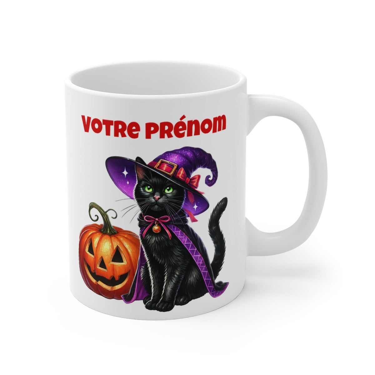 Tasse Mug Chat Noir Sorcière en Céramique Halloween - Idée Cadeau Originale Personnalisable - pour Enfants et Adultes