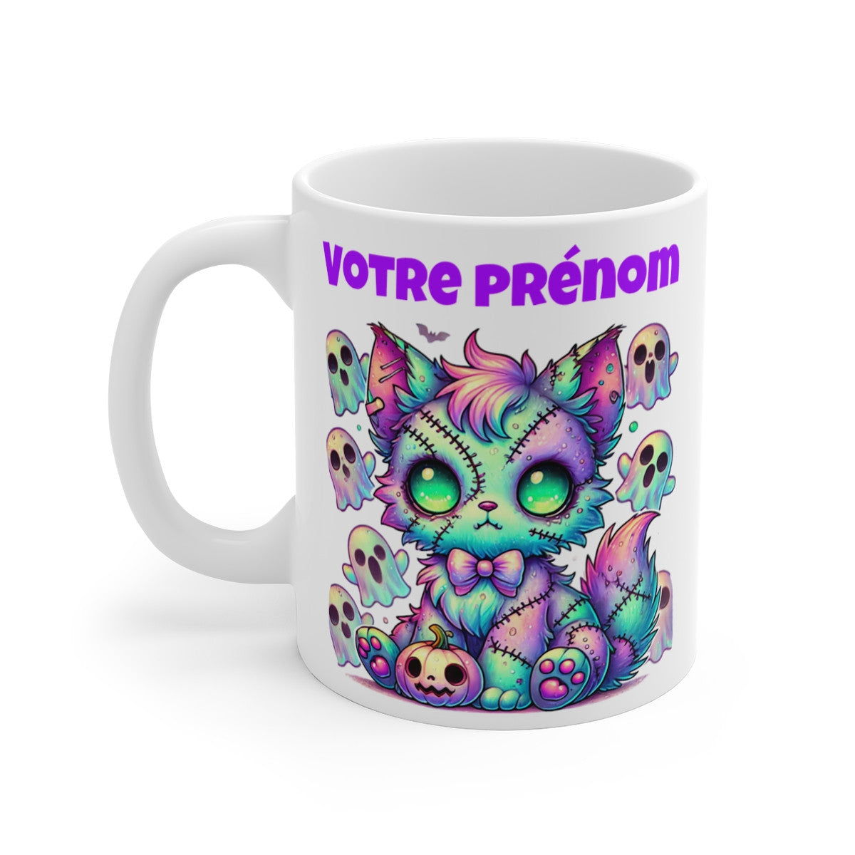 Tasse Mug Chat Halloween Fantaisie en Céramique - Personnalisable - Idée Cadeau Originale - pour Enfants et Adultes