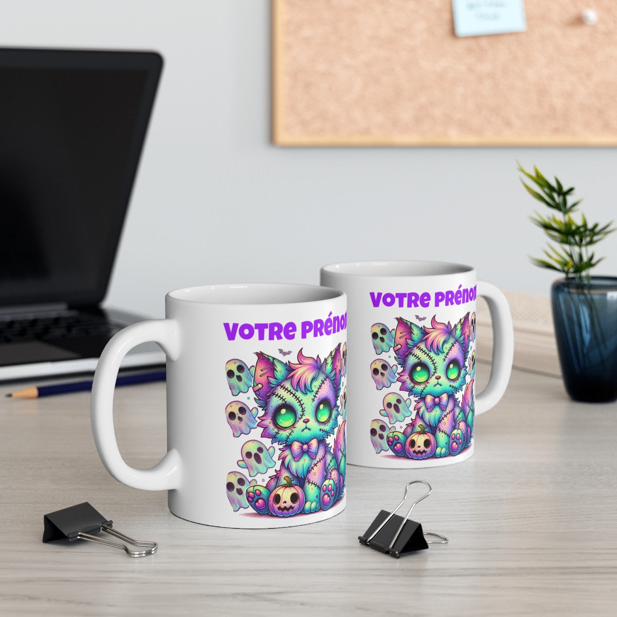 Tasse Mug Chat Halloween Fantaisie en Céramique - Personnalisable - Idée Cadeau Originale - pour Enfants et Adultes