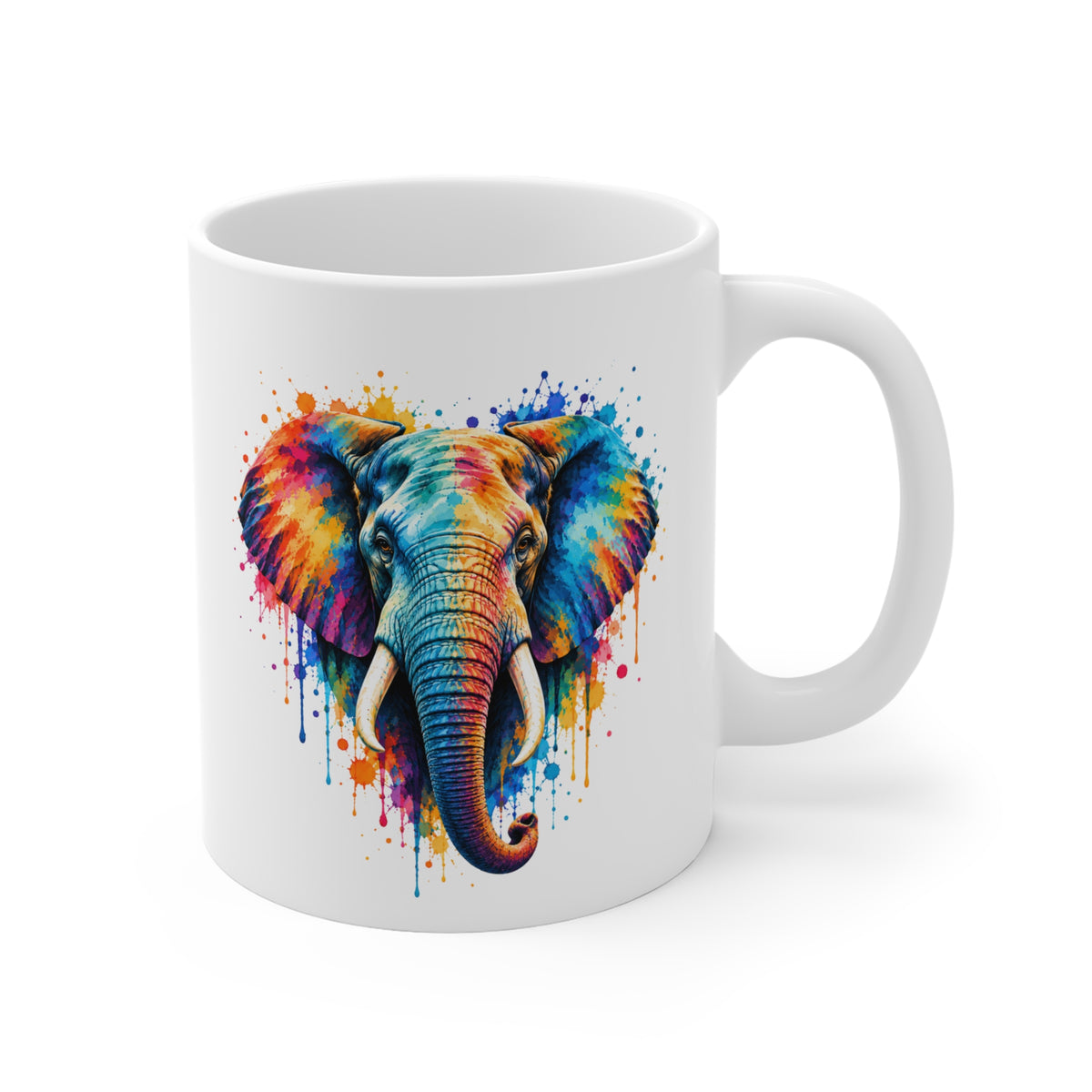 Mug Éléphant Coloré – Tasse Illustration Artistique Effet Aquarelle – Cadeau Original Amoureux des Éléphants et Animaux