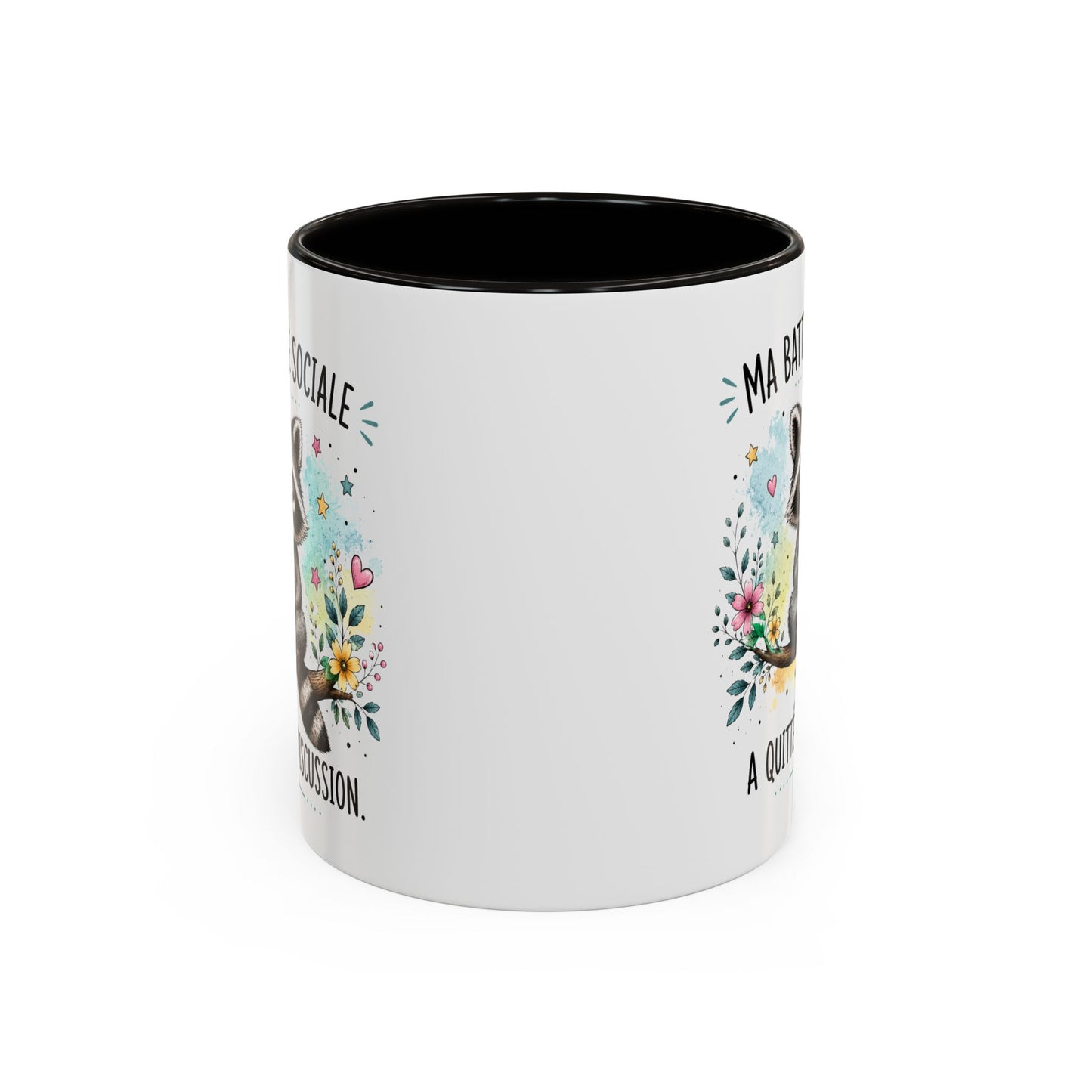 Tasse Raton Laveur Drôle Homme Femme – Mug Ma batterie sociale a quitté la discussion – Cadeau Humour Introverti 325 ml