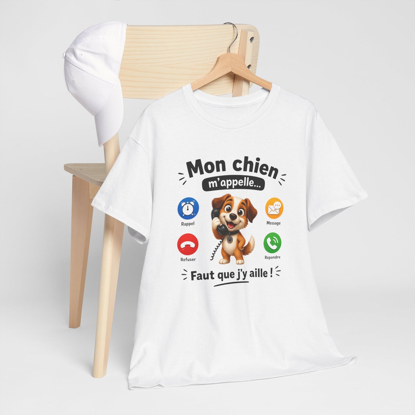 Tee Shirt Mon Chien M’Appelle Faut Que J’Y Aille – T-Shirt Humour Propriétaire de Chien – Cadeau Homme Femme Amoureux des Chiens
