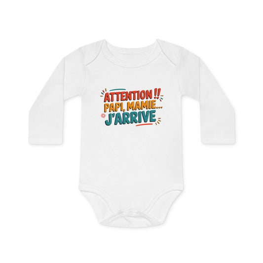 Body bébé "Attention Papi, Mamie j'arrive" - Amusant,drôle,Coton doux, fun