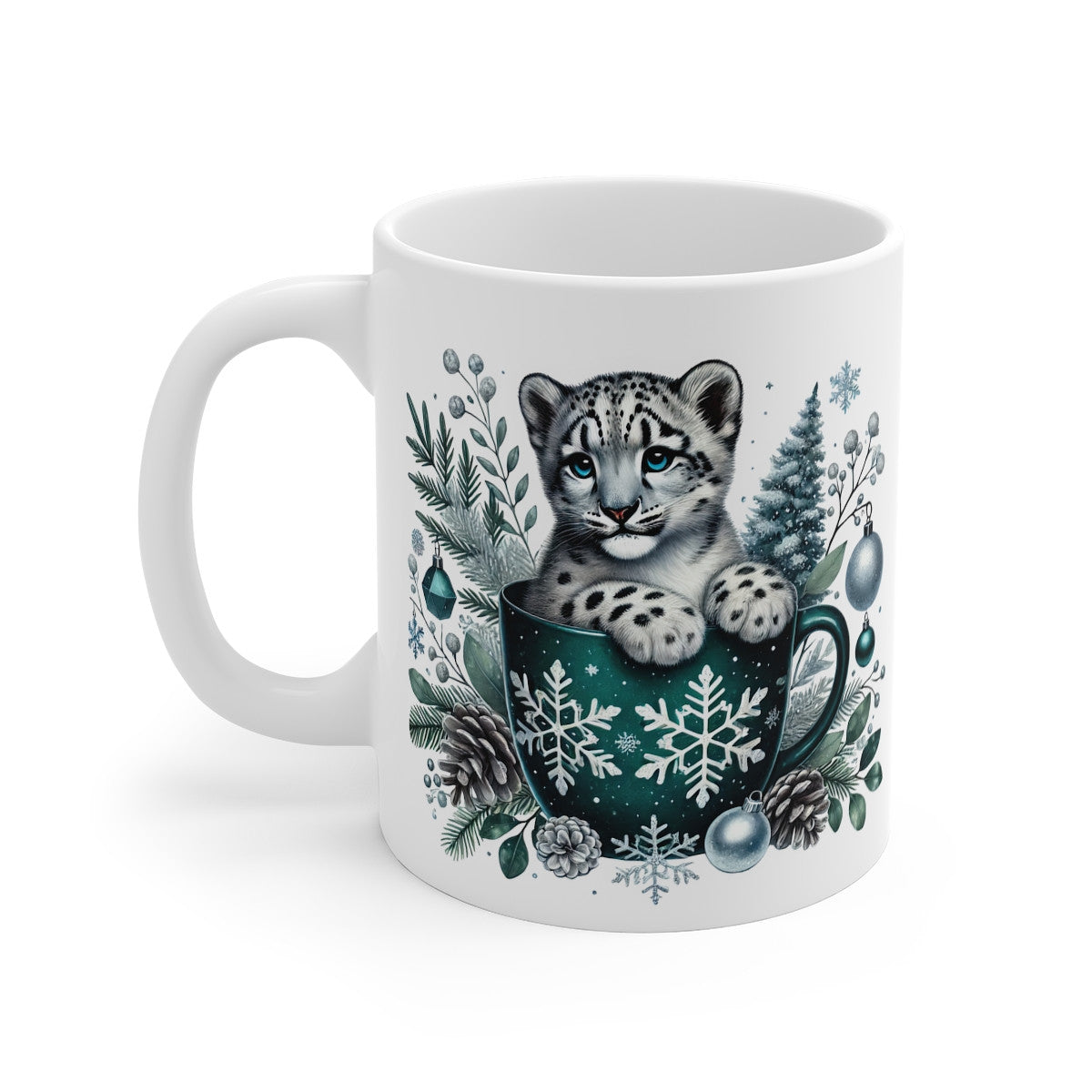 Tasse Mug Léopard des Neiges en Céramique Noël - Idée Cadeau Originale - pour Enfants et Adultes Tasse à Café Hivernale