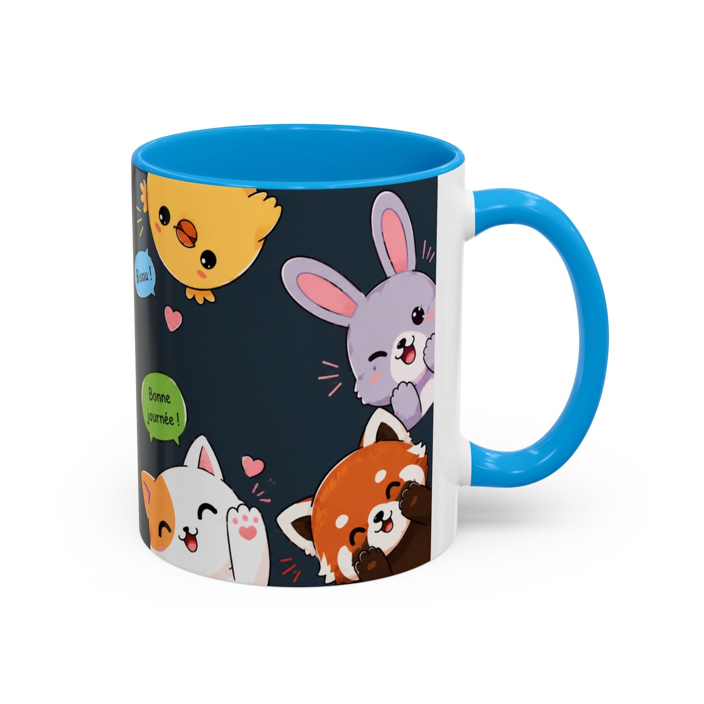 Tasse Kawaii Animaux Mignons – Mug Cute avec Chat Panda Lapin Renard et Messages Bonjour – Style Japonais 325ml