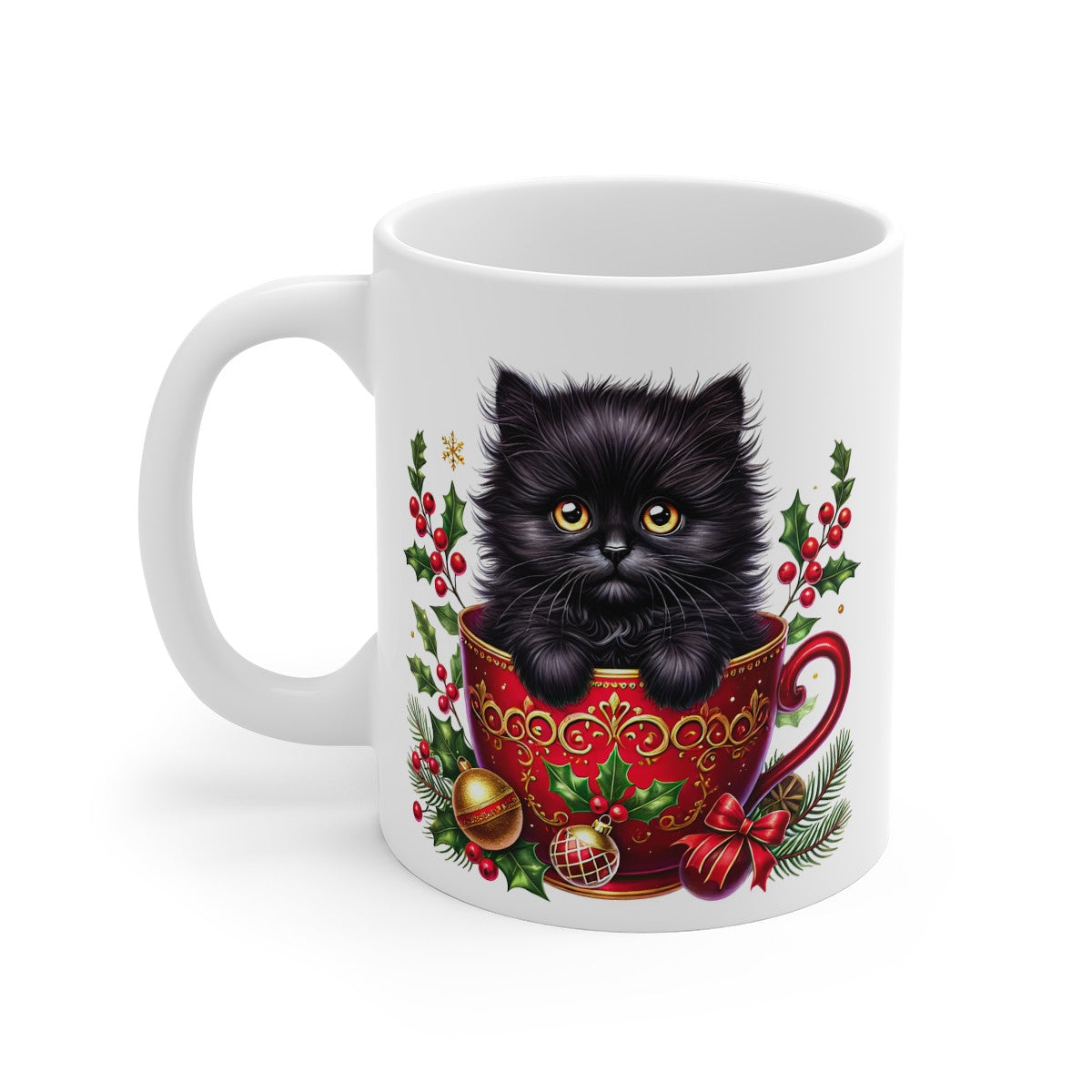 Tasse Mug Chat Noir Noël - Idée Cadeau Originale - pour Enfants et Adultes Tasse à Café Hivernale