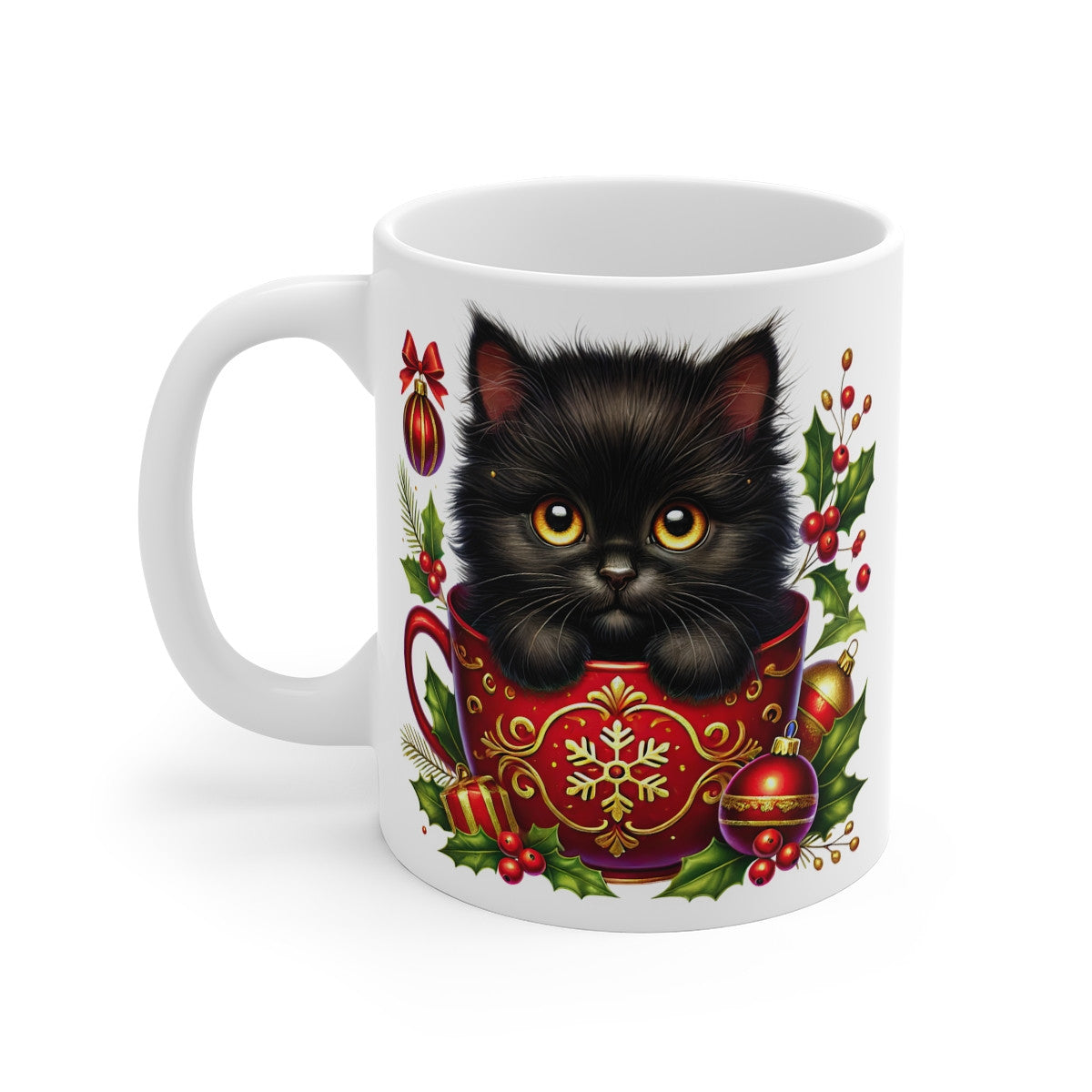 Tasse Mug Chat Noir en Céramique Noël - Idée Cadeau Originale - pour Enfants et Adultes Tasse à Café