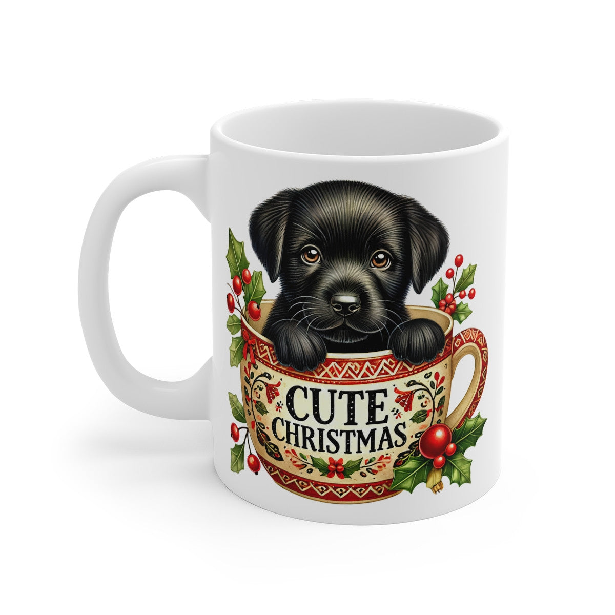 Tasse Mug Chiot Noir en Céramique Noël - Idée Cadeau Originale - pour Enfants et Adultes Tasse à Café Festive