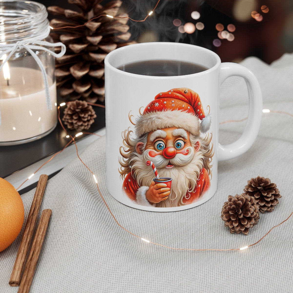 Tasse de Noël "Père Noël Festif" avec Canne en Sucre - Mug Céramique pour Moments Magiques des Fêtes