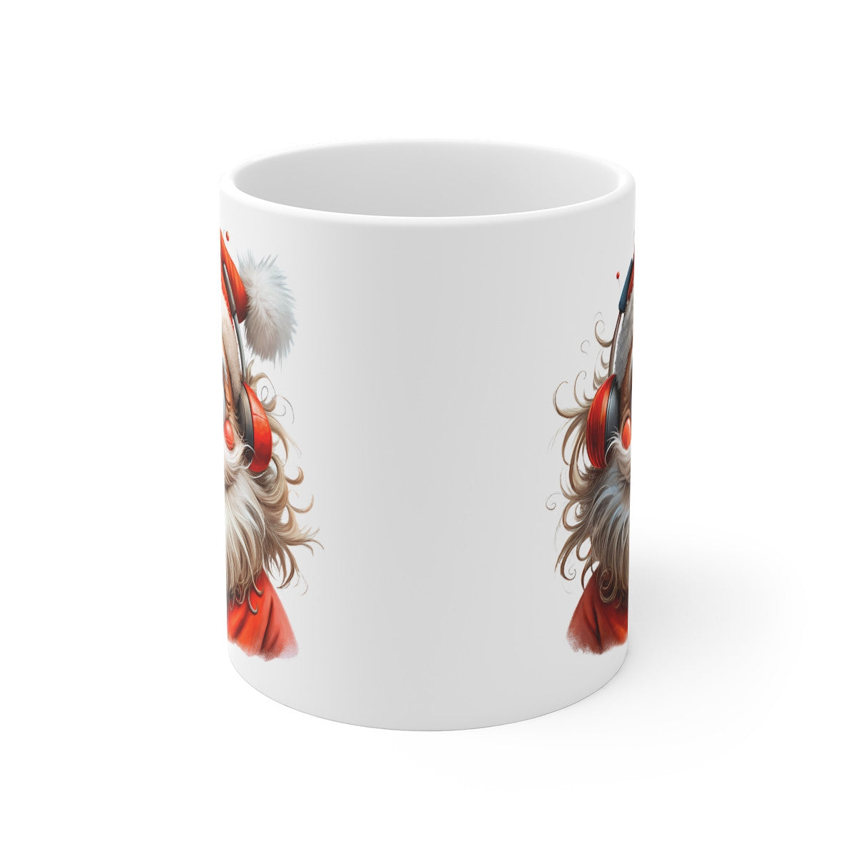 Tasse de Noël "Père Noël Festif avec Casque Audio" - Mug en Céramique pour les Amateurs de Musique et Fêtes de Fin d'Année