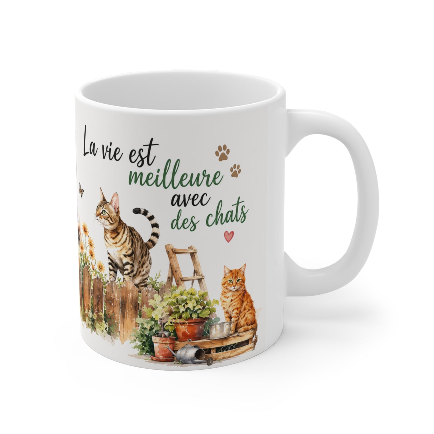 Tasse La Vie Est Meilleure Avec Des Chats – Mug Chat Vintage Aquarelle – Cadeau Femme Homme Amoureux des Chats 325ml