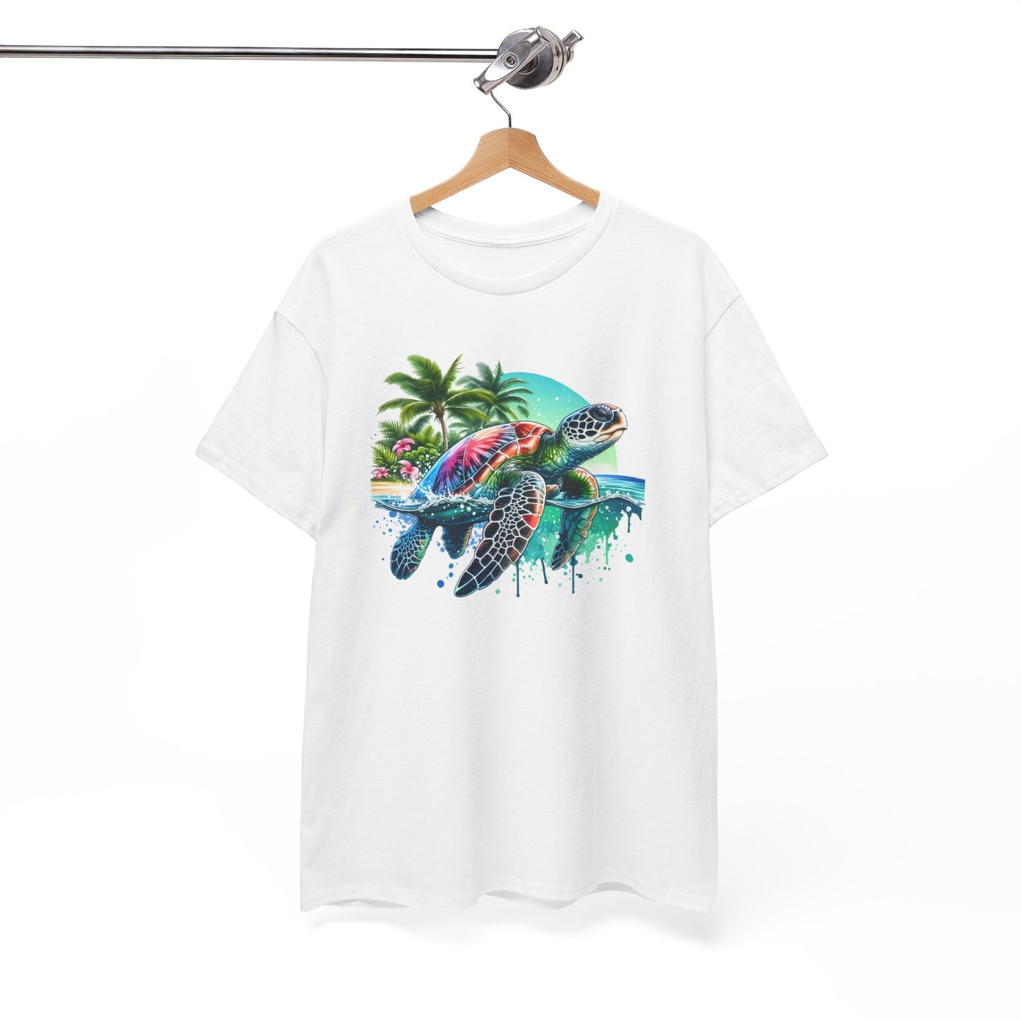 Tee Shirt Tortue de Mer Tropicale – Plage Palmiers Océan – Cadeau Amoureux de la Mer Blanc Gris Noir