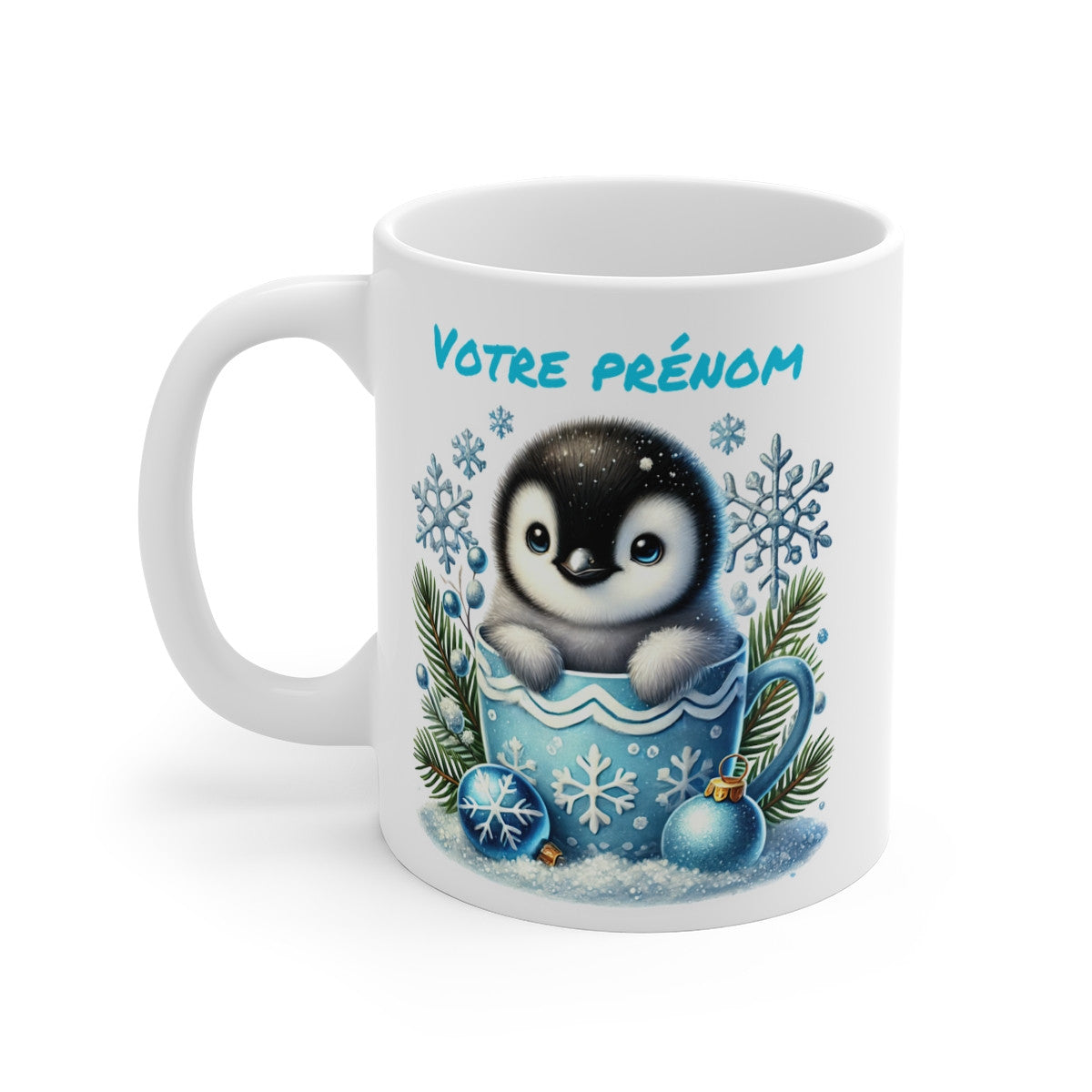 Tasse Mug Personnalisable "Prénom" avec Pingouin de Noël en Céramique - Cadeau Mignon et Festif
