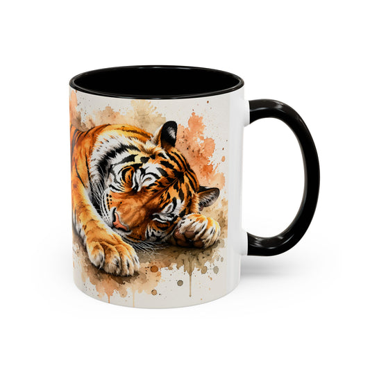 Tasse Tigre Aquarelle – Mug Tigre Endormi Relaxant – Cadeau Animal Sauvage Homme Femme 325ml