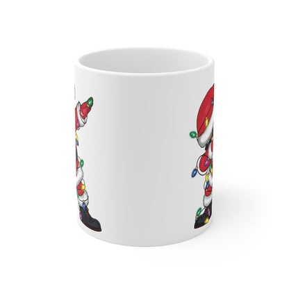 Mug Dabbing Père Noël avec Guirlande Lumineuse - Tasse en Céramique de Noël - Cadeau Festif pour Enfants et Adultes